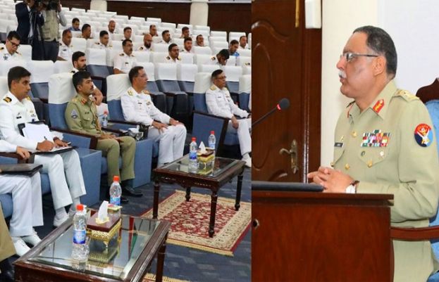 Chairman Joint Chiefs of Staff Committee General Sahir Shamshad Mirza, addressing the participants of 53rd PN Staff Course at Pakistan Navy War College, Lahore