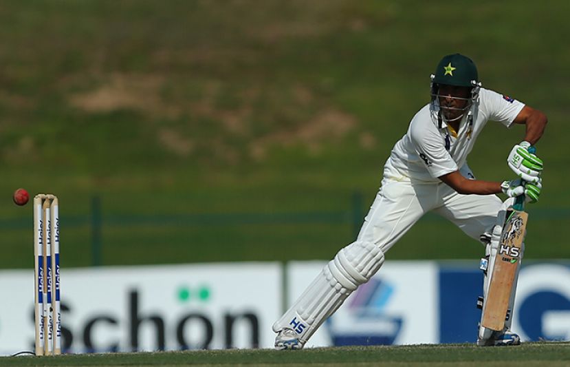 Younis Khan plays a shot during the first day of the second test cricket match between Pakistan and Australia at Zayed International Cricket Stadium in Abu Dhabi on October 30, 2014