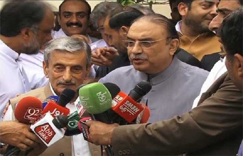 Asif Ali Zardari adderessing to media in Peshawar