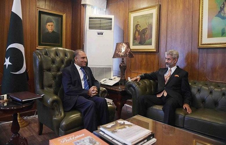 Aizaz Ahmad Chaudhry holds talks with his Indian counterpart Subrahmanyan Jaishankar at the Foreign Ministry in Islamabad.