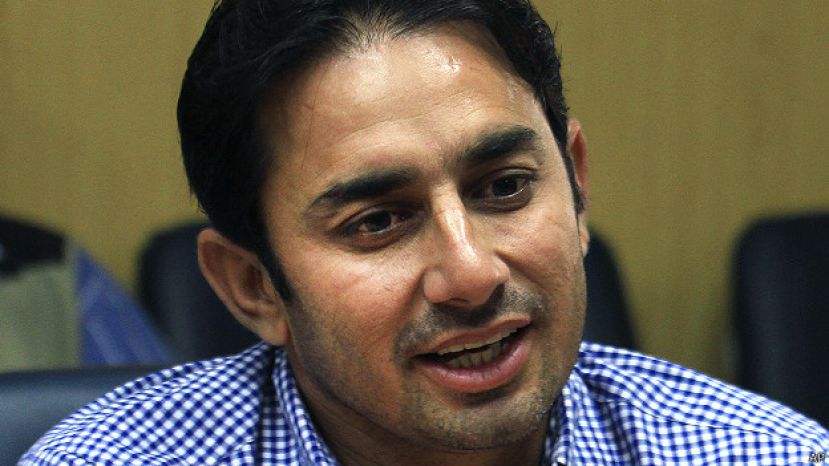 Suspended Pakistani cricketer, spinner Saeed Ajmal, speaks during a press conference in Lahore on September 15, 2014.