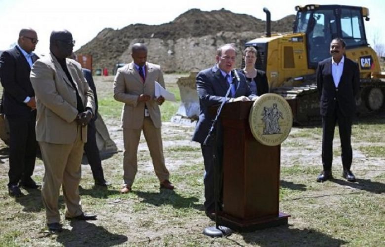 Detroit Mayor Mike Duggan, speaks during a ground breaking ceremony for a Flex-N-Gate manufacturing facility within the I-94 Industrial Park in Detroit, Michigan, US, April 24, 2017.