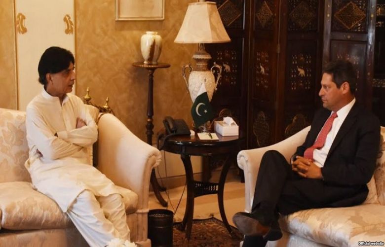INTERIOR MINISTER CH. NISAR ALI KHAN IN A MEETING WITH VICE PRESIDENT OF FACEBOOK, MR. JOEL KAPLAN AT PUNJAB HOUSE ISLAMABAD ON JULY 07, 2017.
