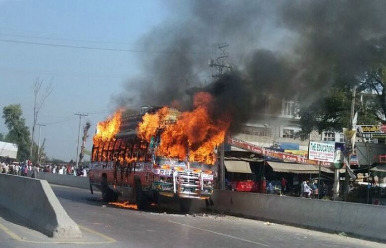 The fellow students of the victim and local area residents put the bus on fire.