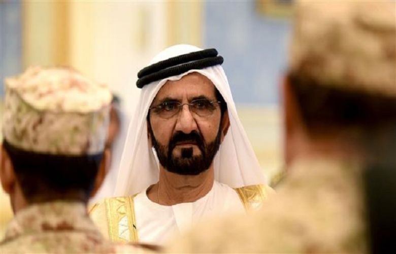 The photo taken on May 5, 2015 shows Prime Minister of the United Arab Emirates (UAE) and ruler of Dubai, Sheikh Mohammed bin Rashid al-Maktoum, upon his arrival for a regional summit in Riyadh, Saudi Arabia.