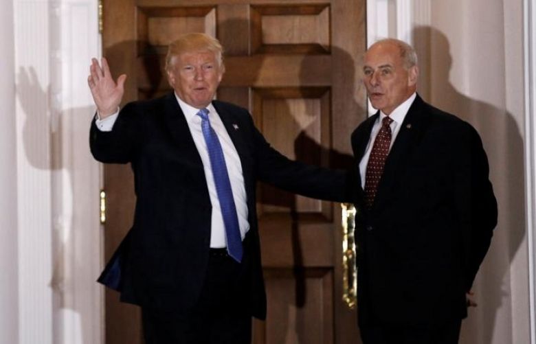 U.S. President-elect Donald Trump appears with retired Marine Corps General John Kelly outside the main clubhouse after their meeting at Trump National Golf Club in Bedminster, New Jersey, U.S.,