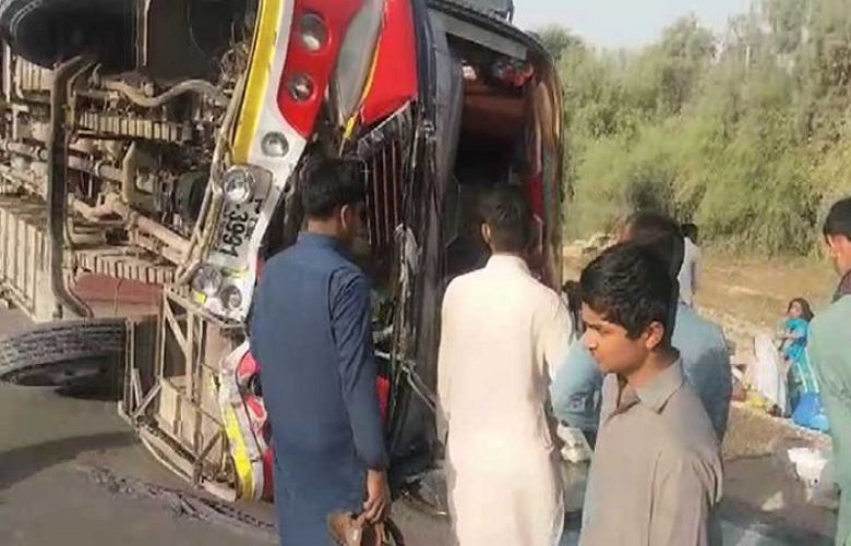 Four Dead in Indus Highway accident as passenger bus turns turtle