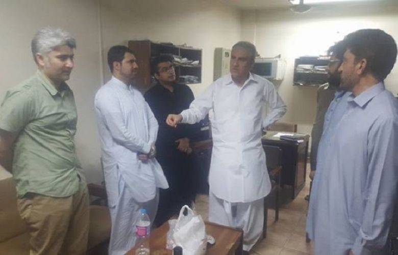 Pakistan Tehreek-e-Insaaf leader Shah Mehmood Qureshi met PTI detained social media activists in FIA Headquarters.
