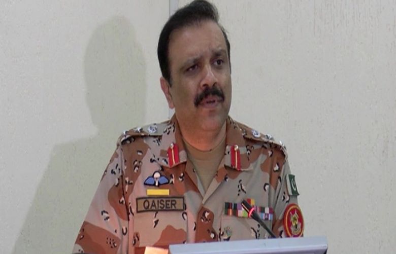 Rangers Spokesperson Colonel Qaiser Khattak address a media briefing