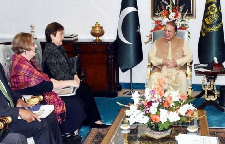 World Bank (WB) Chief Executive Officer (CEO) Kristalina Georgieva calls on Prime Minister Nawaz Sharif at PM House.