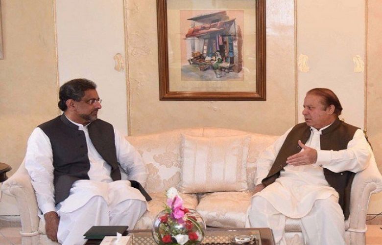 PM Shahid Khaqan Abbasi meets former premier Nawaz Sharif on Monday.