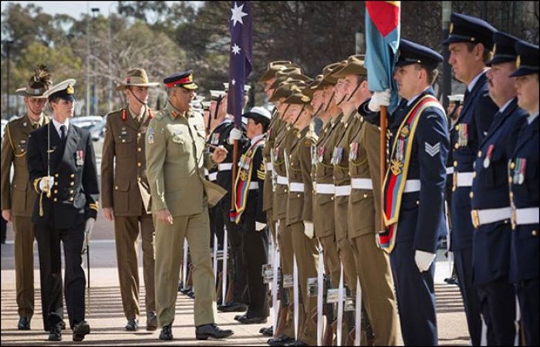 Defence Forces Headquarters in Canberra, General Bajwa was given a tri-service guard of honour