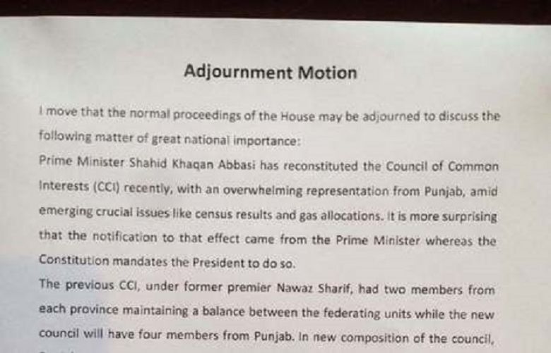 PPP submits adjournment motion to discuss reconstitution of CCI