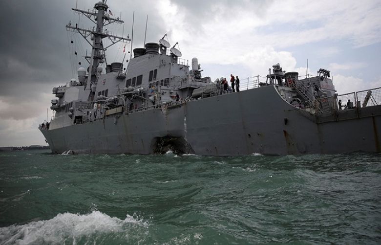 The US Navy guided-missile destroyer USS John S. McCain is seen after a collision, in Singapore waters August 21, 2017.