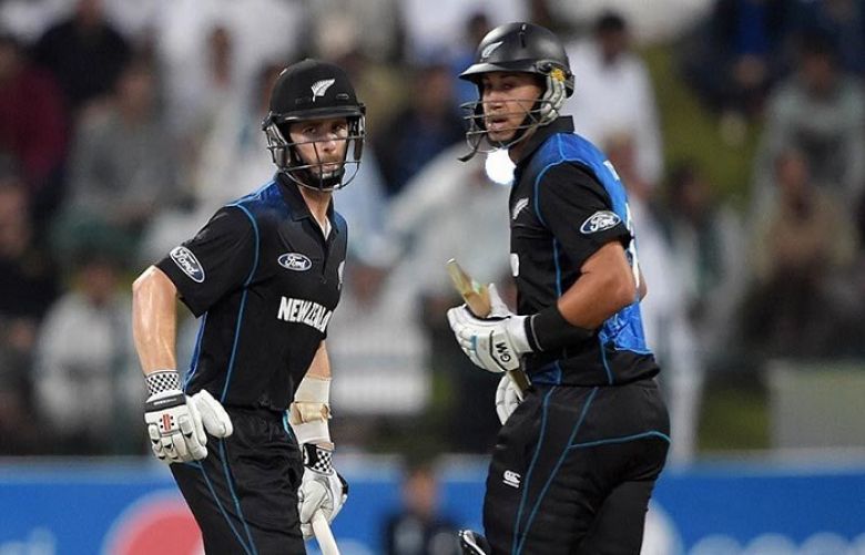 New Zealand captain Kane Williamson (L) and teammate Ross Taylor run between the wickets during the final day-night international match between Pakistan and New Zealand in Abu Dhabi.