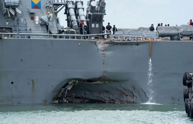 The USS John S. McCain was damaged on its portside during a collision with an oil tanker in the Pacific on Monday in Southeast Asian waters. Ten American sailors are lost at sea. A top U.S. Navy official hasn&#039;t yet ruled out that the collision was intentional.