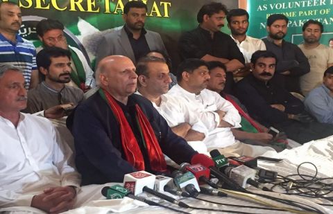 PTI leaders Jehangir Tareen, Chaudhary Sarwar and PTI’s main candidate Aleem Khan