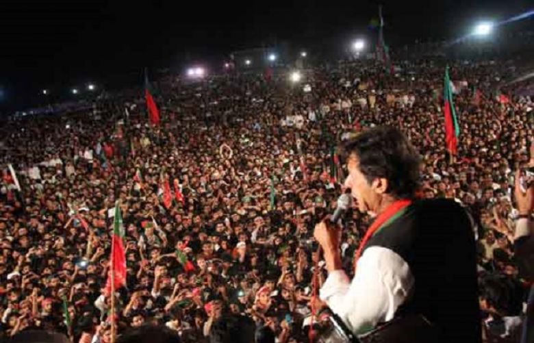 Imran Khan addressing to the Rally for the by-poll in NA-122