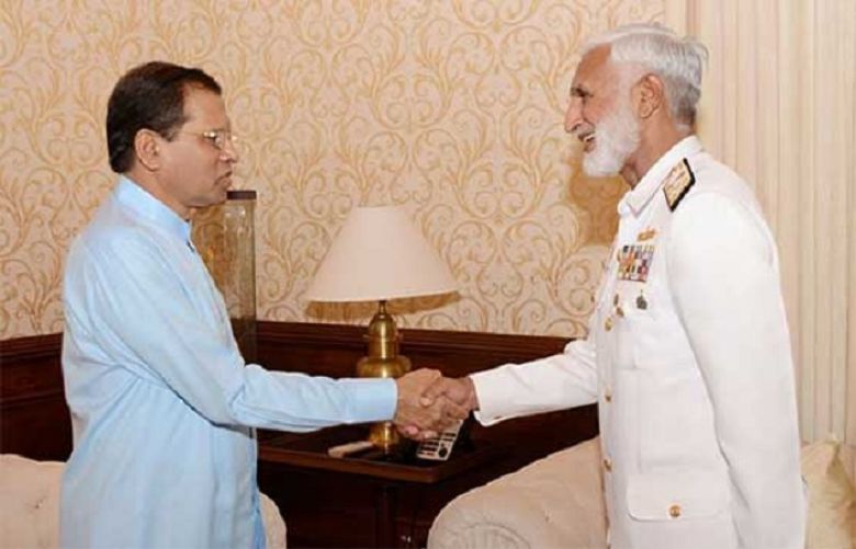 Sri Lankan President Maithripala Sirisena  and Naval Chief Admiral Zakaullah 
