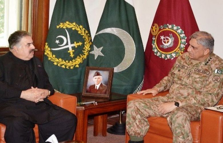 Balochistan Chief Minister Nawab Sanaullah Khan Zehri in a meeting with Army chief General Qamar Javed Bajwa at the General Headquarters, Rawalpindi on July 6, 2017.