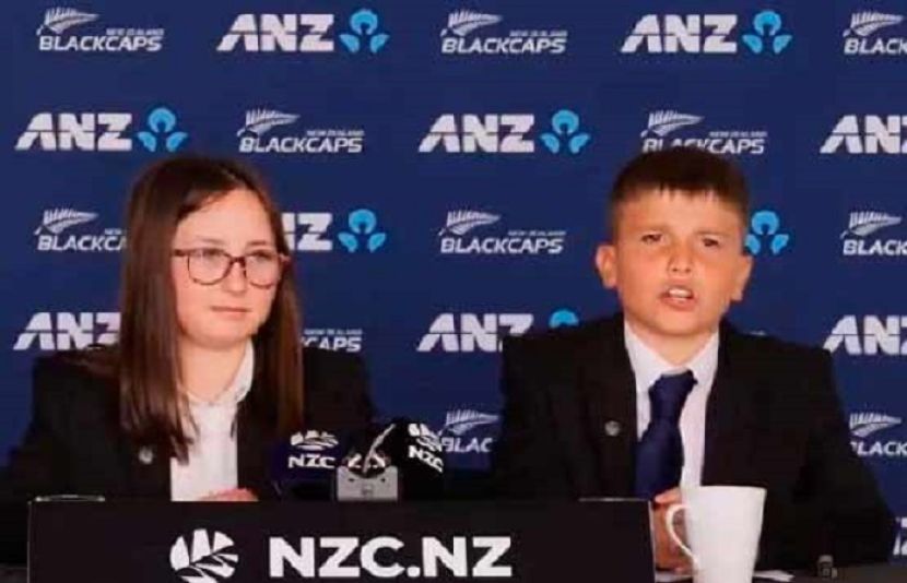 نیوزی لینڈ کرکٹ بورڈ نے ٹی 20 ورلڈ کپ کیلئے سکواڈ کا اعلان دو بچوں سے پریس کانفرنس میں کروایا۔