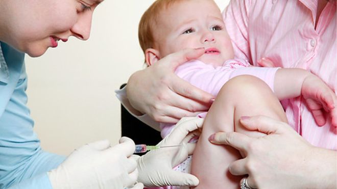 Doctors injecting vaccine