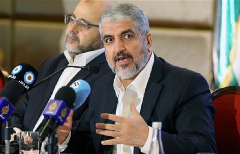 Leader of the Palestinian resistance movement, Hamas, Khaled Meshaal gestures as he announces a new policy document in Doha, Qatar on May 1, 2017.