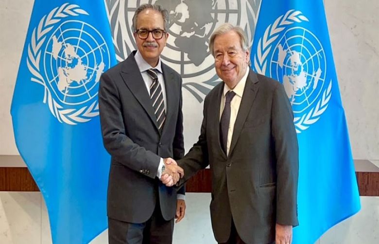United Nations Ambassador Asim Iftikhar Ahmad and United Nations Secretary General Antonio Guterres
