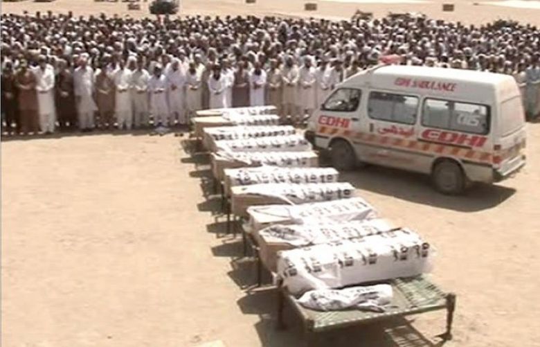 The funeral prayers of 14 people who were killed in car accident in Balochistan