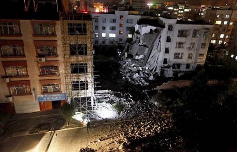 explosion damaged a six-story building Liucheng in Guangxi region