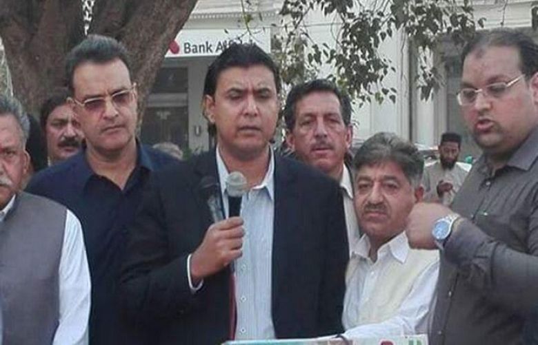 Senator Mustafa Nawaz Khokhar (center), the spokesperson for PPP Chairman Bilawal Bhutto-Zardari, was granted protective bail by a sessions court in Islamabad on Thursday.