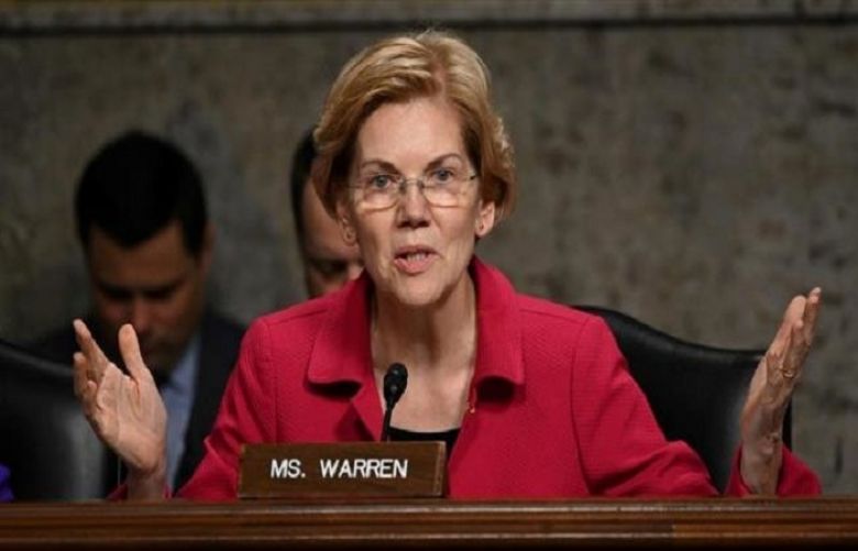US Senator Elizabeth Warren (D-MA) questions panelists testifying before Senate Armed Services subcommittees on the Military Housing Privatization Initiative in Washington, February 13, 2019. 
