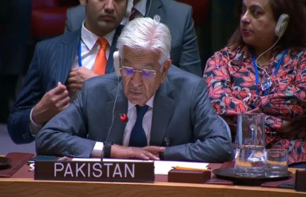 Defence Minister Khawaja Asif at a United Nations Security Council