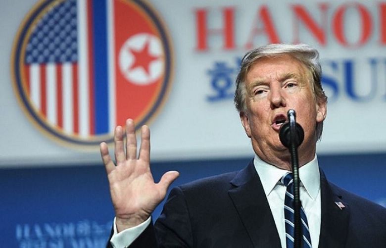 US President Donald Trump speaks during a press conference following the second US-North Korea summit in Hanoi on February 28, 2019.
