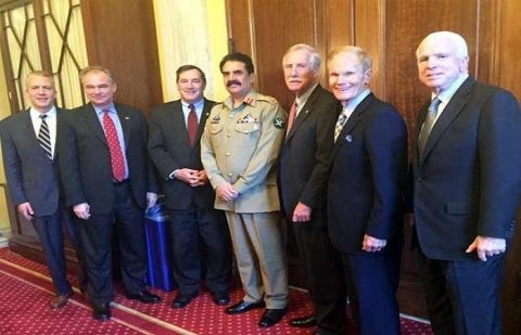 Chief of Army Staff General Raheel Sharif with members of the US Senate Armed Services Committee at Capitol Hill on November 19, 2015.
