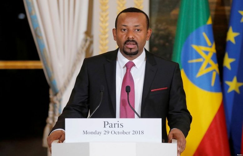 Ethiopian Prime Minister Abiy Ahmed speaks during a media conference at the Elysee Palace in Paris, France, Oct. 29, 2018.