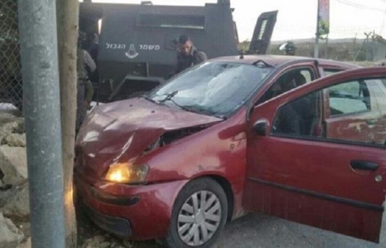 This photo shows the car of Khalid Ahmad Elayyan Ikhlayyil, a Palestinian man, who was killed near Beit Ummar village