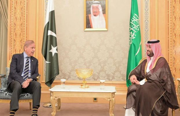 Prime Minister Shehbaz Sharif meets Crown Prince of Saudi Arabia Mohammad Bin Salman.