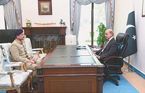Prime Minister Shahbaz Sharif, Chief of Army Staff Gen Syed Asim Munir discuss security situation.