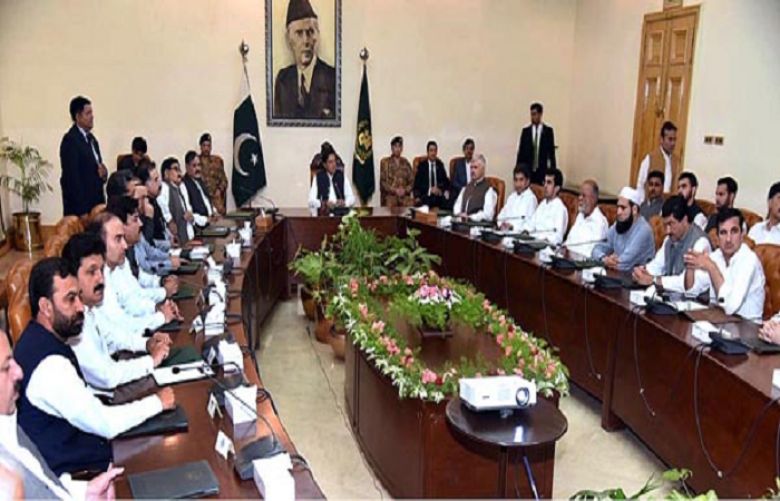 Prime Minister Imran Khan meeting with the members of the provincial cabinet in Peshawar