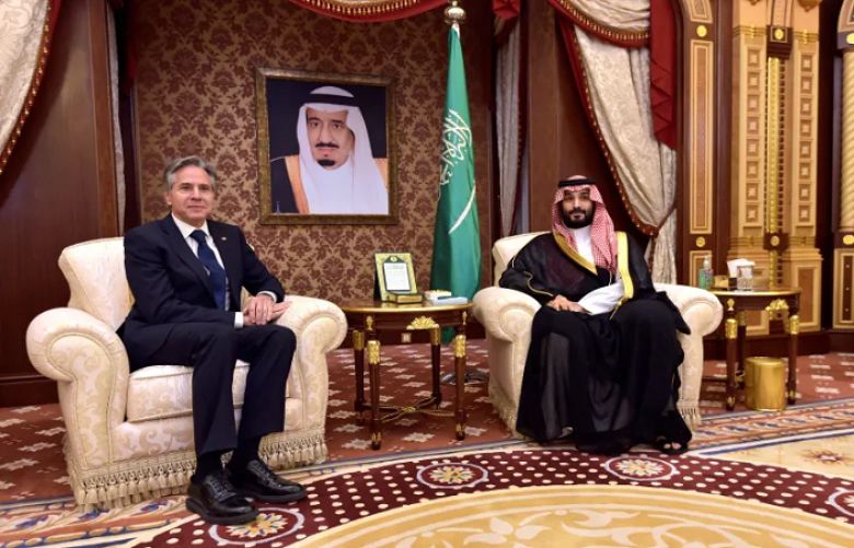 United States Secretary of State Antony Blinken  with Saudi Arabian Crown Prince Mohammed bin Salman 