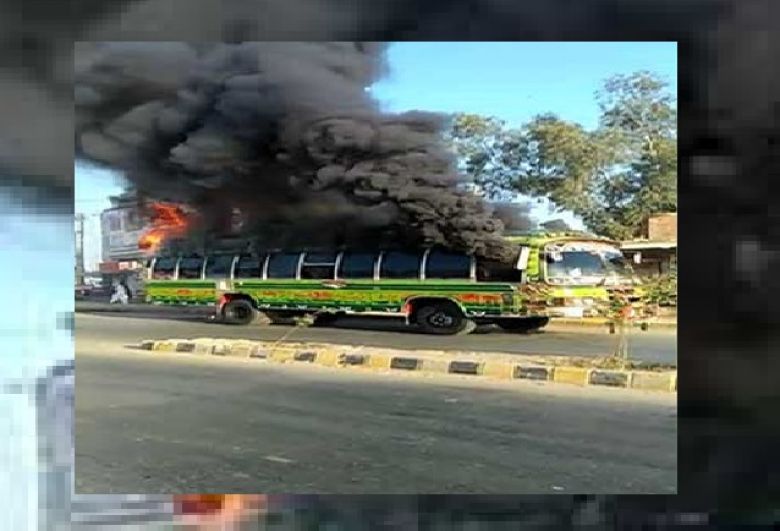 Passenger bus set ablaze for refusing to give extortion