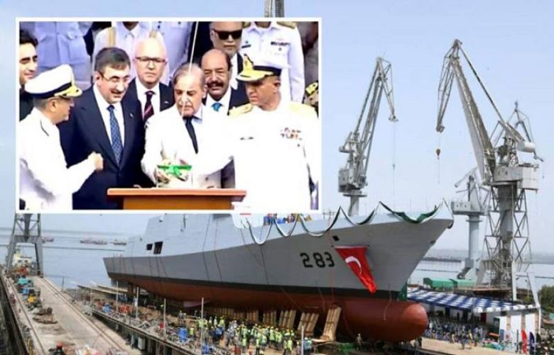 PM Shehbaz, Turkish vice president jointly launch Naval Corvette PNS Tariq
