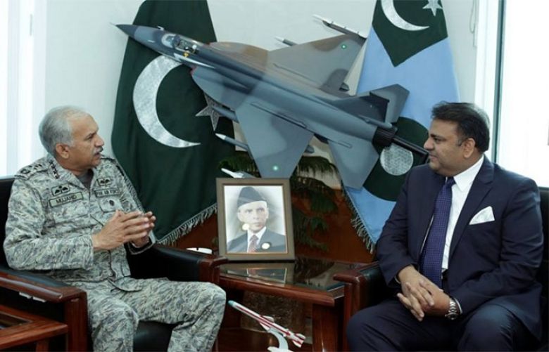 Information Minister Chaudhry Fawad  meets Air Chief Marshal Mujahid Anwar Khan