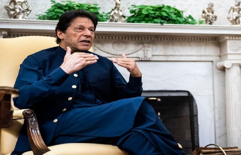 Prime Minister Imran Khan giving an interview to an American news channel in Washington