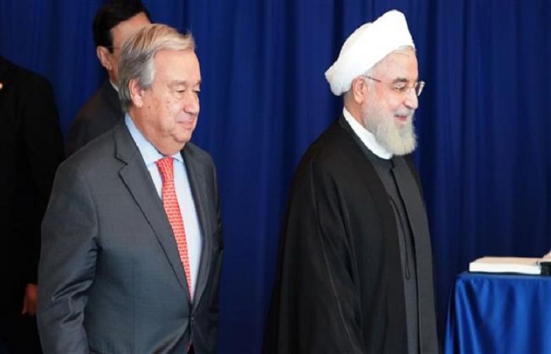 Iranian President Hassan Rouhani meets with United Nations (UN) Secretary General Antonio Guterres in New York, the US, on September 26, 2018, on the sidelines of the UN General Assembly. 