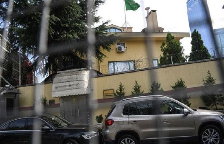 Saudi Arabia’s flag flies on the top of its consulate in Istanbul, Turkey,