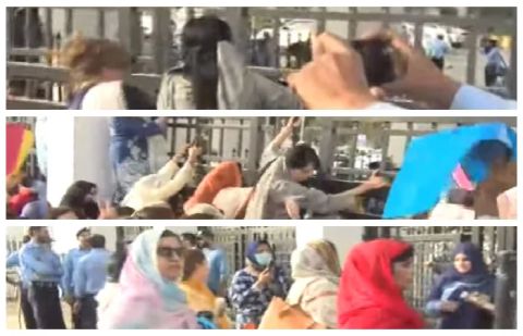 Female PTI parliamentarians protest outside parliament house