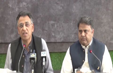 Minister for Planning, Development, and Special Initiatives Asad Umar and  Information Minister Fawad Chaudhry