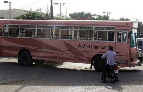 A photo of the bus that was attacked at Karachi Safoora Goth in May.